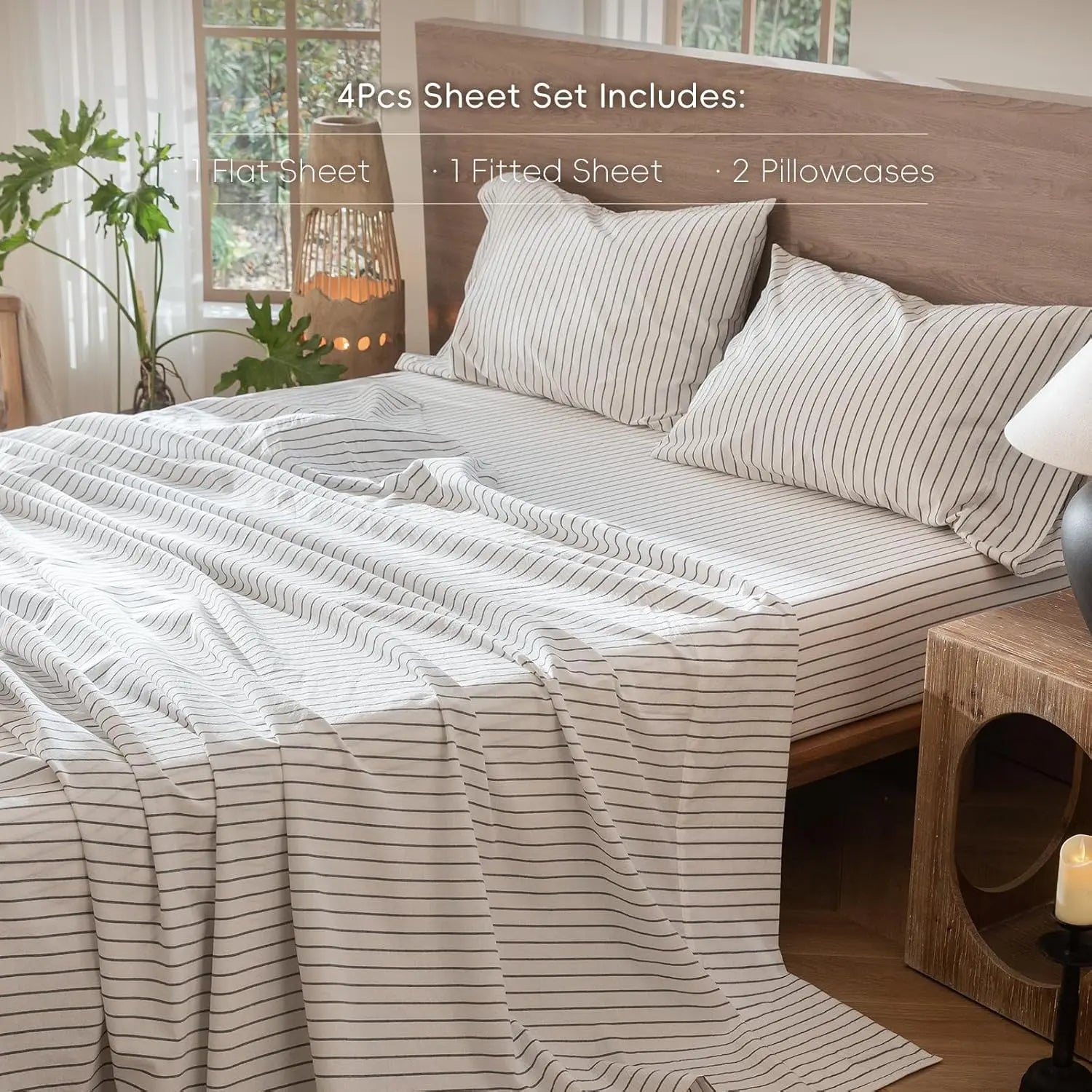 Bed Sheet Set 4 Piece 100% Pure Linen Bedding 1 Flat Sheet 1 Deep Pocket Fitted Sheet 2 Pillowcases Flax Sheets Set Bedding Set