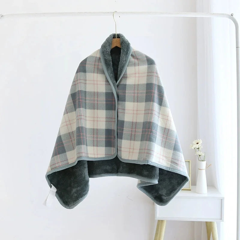Fleece Wearable Blanket, Plaid Lap Blanket Comfy Poncho Throw with Buttons for Bed Sofa Office