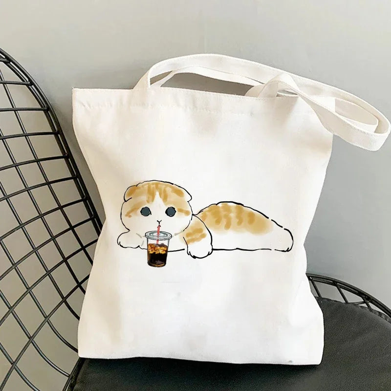 Tote Bag Shoulder Bags for Girls Fashion Canvas Bags Handbags Casual Girl Shopper Bag Kawaii Cats Cute Animal Bags Shopping Bag