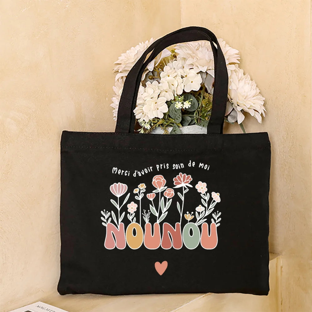 Thank You for Taking Care of Me Nanny Printed Tote Bag Female Shoulder Bag Canvas Handbags Women Shopping Bags Gift for Nounou