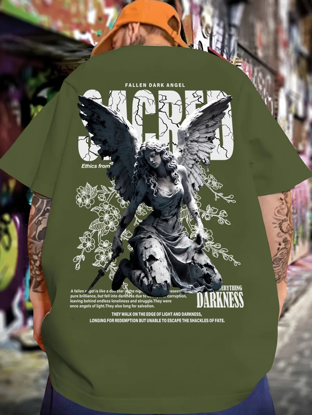 Summer fashion men's personalized angel letter print micro elastic breathable round neck T-shirt outdoor street versatile top