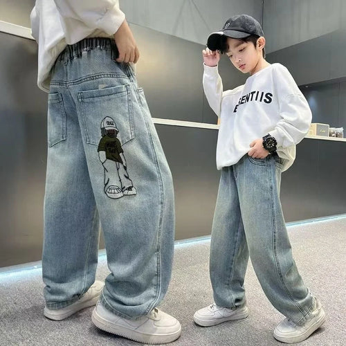 2025 Spring Autumn Fashion Boys Denim Pants Children Trousers Casual Kids Jeans Pants for 4-14 Years Teenager Boys Clothing