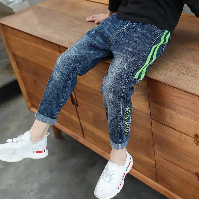 IENENS Child Boys  Jeans Teens Casual Trousers 2024 New Elastic Waist Pants 4-11 Years Fashion Slim Denim Pants