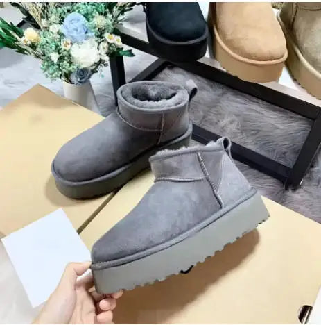2026 New Classic Ultra Mini Platform Boots Leather Suede Wool Comfort Winter Womens Fur Slippers Size 35-43