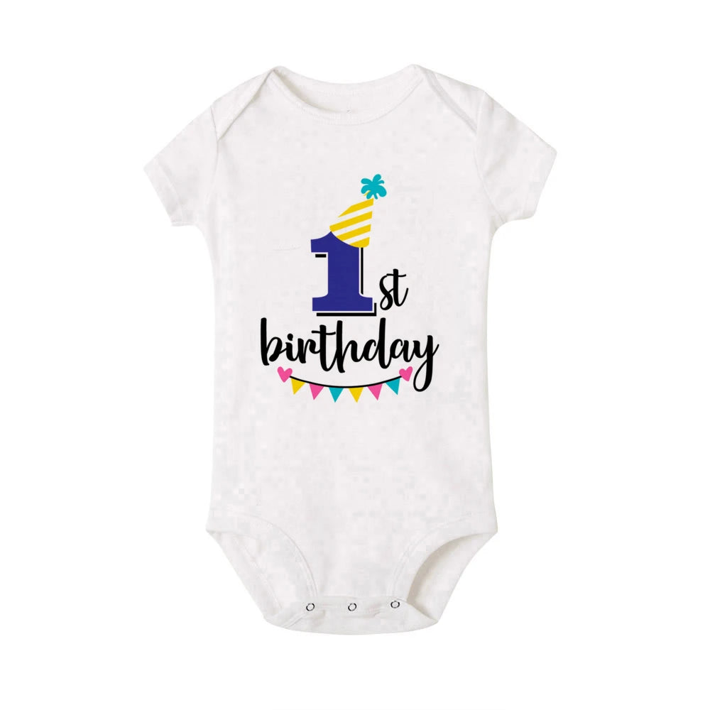 My 1st Birthday Newborn Summer Romper Infant Body Toddler Short Princess Sleeve Jumpsuit Baby Girl Birthday Party Outfit Clothes