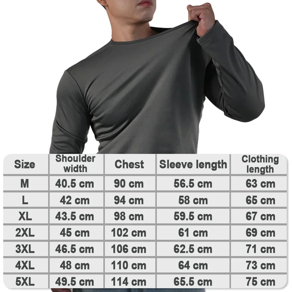 Men Thermal Underwear Tops Winter Long Sleeve T-shirt Bottoming Shirt Thick Fleece Pullover Warm Clothes Oversize O-Neck Tee