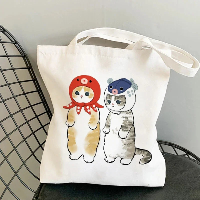 Tote Bag Shoulder Bags for Girls Fashion Canvas Bags Handbags Casual Girl Shopper Bag Kawaii Cats Cute Animal Bags Shopping Bag