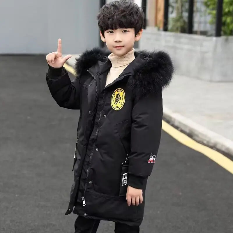 Boys Down Jackets 4-14 Years 2023 Winter Teen Boy Thick Warm Cotton Hooded Coats Outerwear Children Clothing Windbreaker Jackets