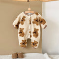 Lamb Fleece Cute Bear Printed Baby Jumpsuit Winter Newborn Baby Girls Boys Long Sleeve Crawling Suit