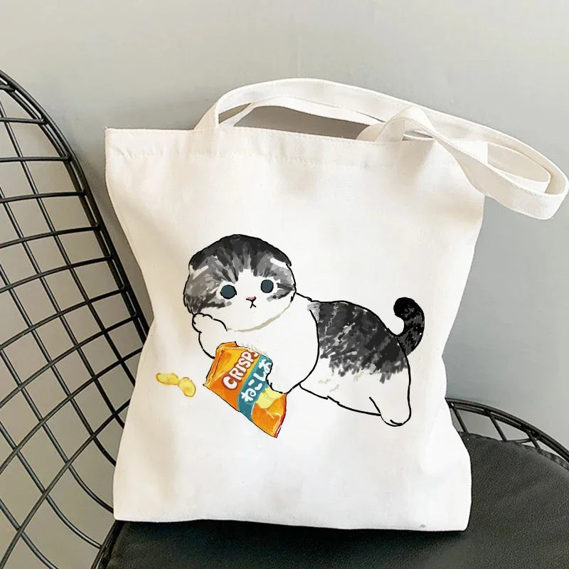 Tote Bag Shoulder Bags for Girls Fashion Canvas Bags Handbags Casual Girl Shopper Bag Kawaii Cats Cute Animal Bags Shopping Bag