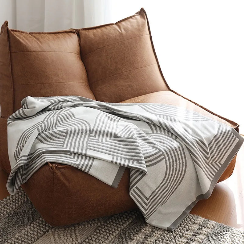 Soft Khaki Knitted Blanket Gray Bedspread Modern Geometric Decorative For Sofa Throw Warm Living Room Bedding Home Decorations