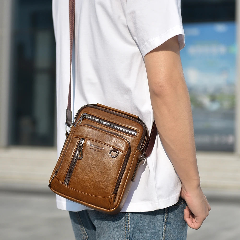 Brand Men Shoulder Bag for 9.7"iPad Men PU Leather Men Crossbody Bags Business Male Solid Messenger Bag Travel Bag Men's Handbag
