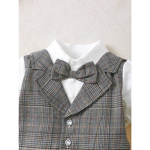 2025 Baby Boys' Gentleman Clothes Set Bow Tie Plaid Romper+Plaid Shorts 2PCS Summer Outfits Infant Birthday Party for 0-3Years