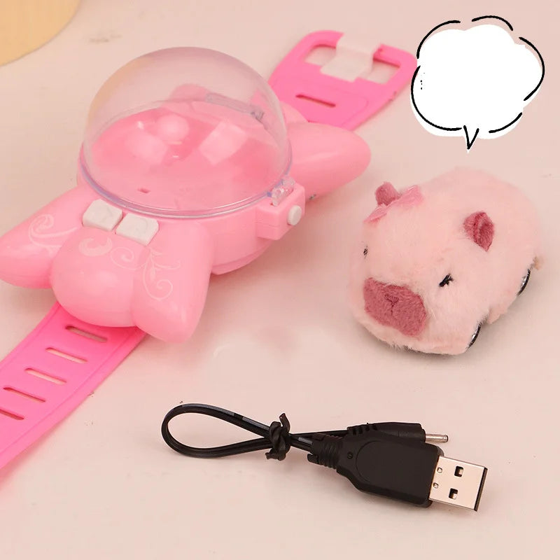 2.4G Capibala Rabbit Dog Plush Watch Remote Control Car Mini Electric Car Children's Toy Racing Christmas Gift