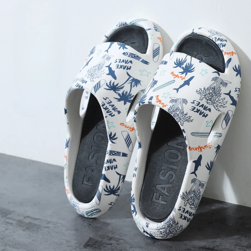 Summer Men's Slippers Outdoor Slippers Cartoon Pattern Men Home Slippers Beach Couple Sandals Platform Non-slip Women Slipper