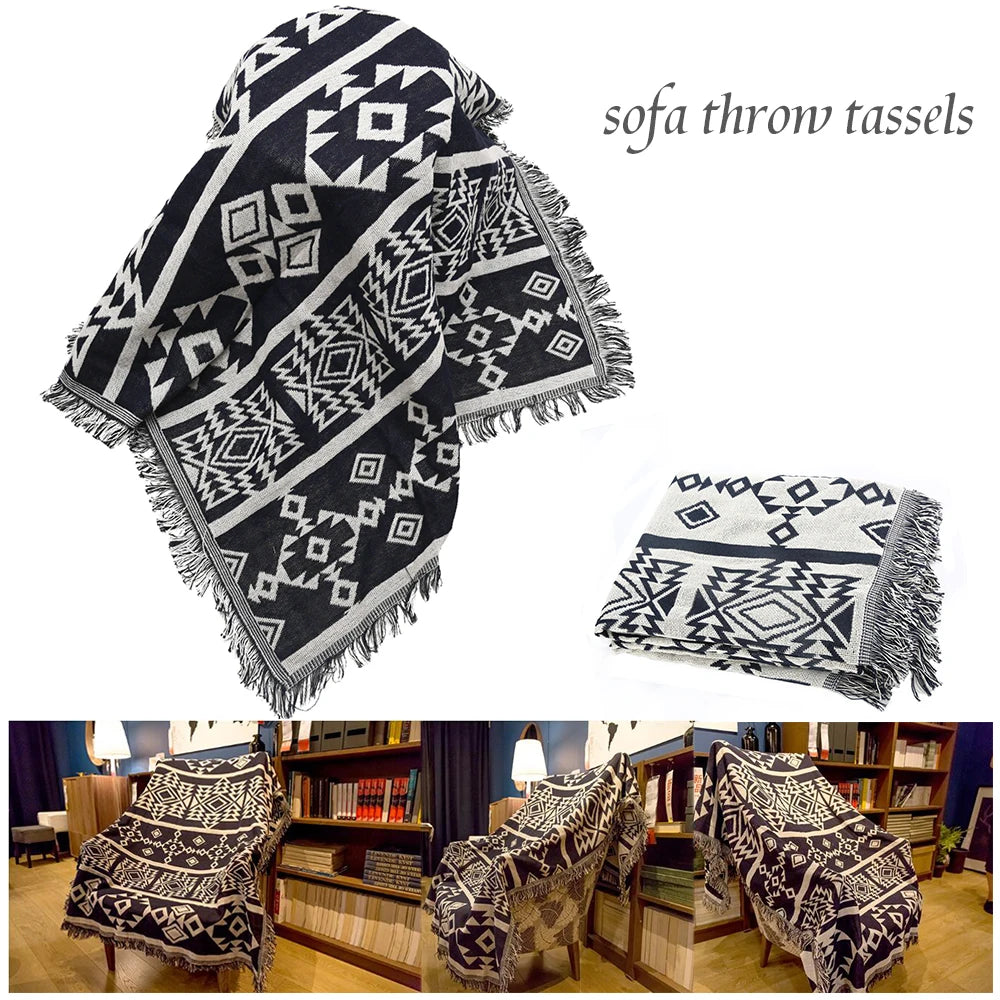 90x90cm Bohemian Plaid Blanket with Tassel for Sofa Bed Decorative Blankets Cotton Sofa Cover Throw Blanket