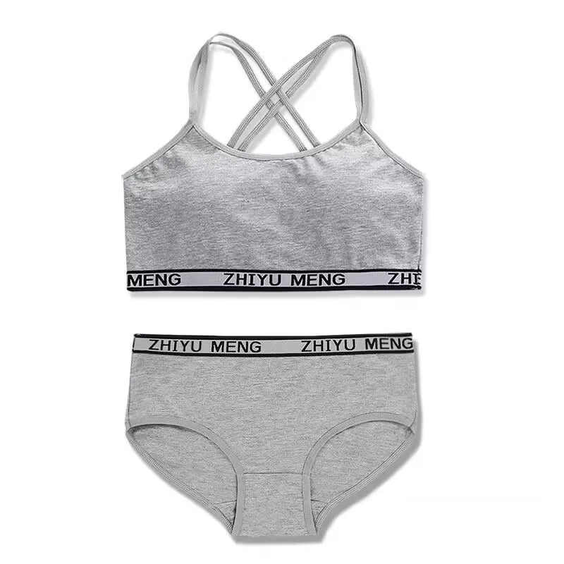 Teens Girls Cotton Training Bra Summer Breathable Briefs Panties Set Puberty Clothing 8-16 Years