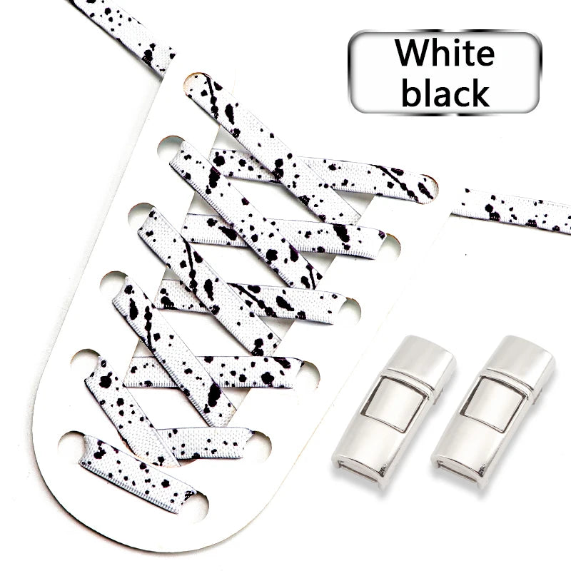 Splashing ink No tie Shoelaces Kids Adult Colorful Press Lock Sports Shoelace Without ties Flats 8MM Thick Tennis Elastic Laces