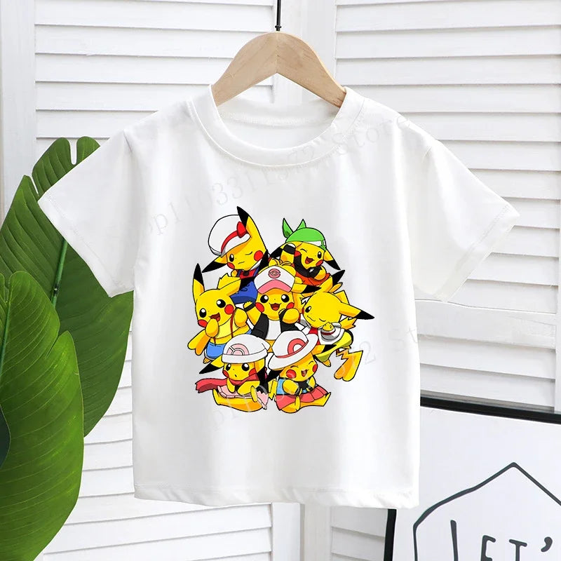 Cartoon Pokemon Children's T-shirt Printed Cute Boys Girls Clothes Anime Outfit Cotton Short Sleeve Shirts Kawaii Birthday Tops