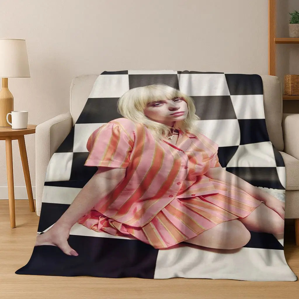 Fashion Billie Eilish Hit Me Hard and Soft Singer Flannel Blanket Soft Throw Blanket for Bed Bedroom Living Room Travel Gift Kid