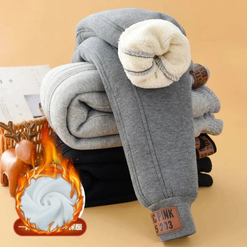 2024 New Boys Warm Thicken Pants High Quality Kids Plus Velvet Cotton Sweatpants Teens Autumn Winter Casual Trousers 4-14 Years