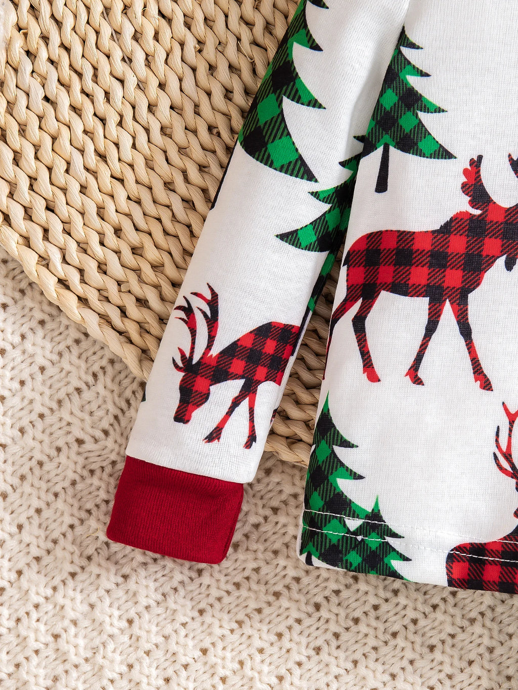 Baby boy's Christmas themed outfit with reindeer and Christmas tree pattern long sleeved pants set