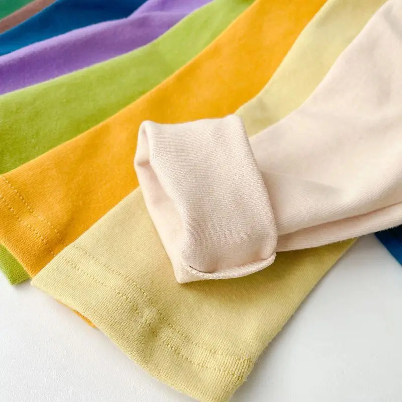 Children's Thermal Underwear Autumn Winter Half High Neck Candy Colored Warm Top Boys Girls Long Sleeved Pullover Base Shirt