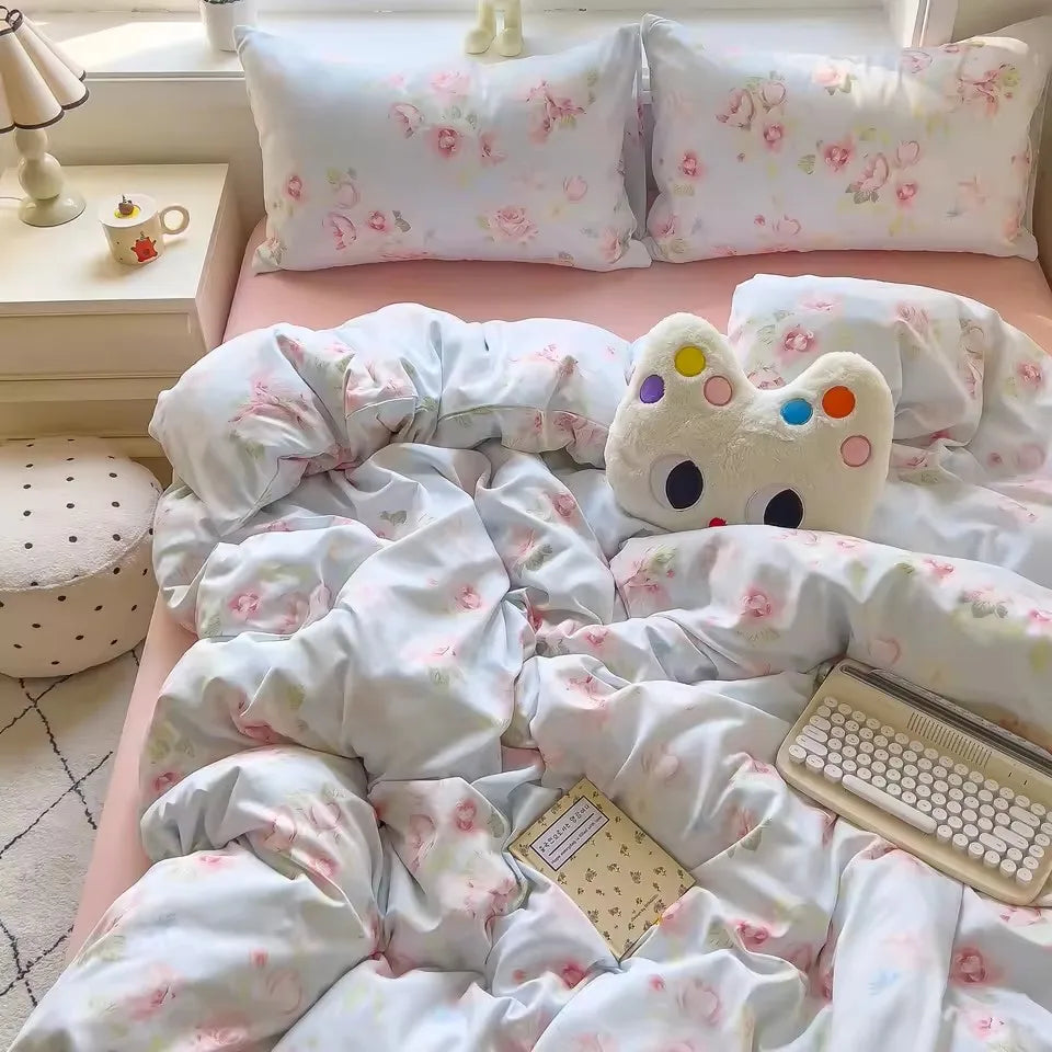 Bedding Set Simple Style Duvet Cover Pillowcase with Bedsheet Home Bedclothes Boys Girls Room Bed Sheet Sets 이불세트