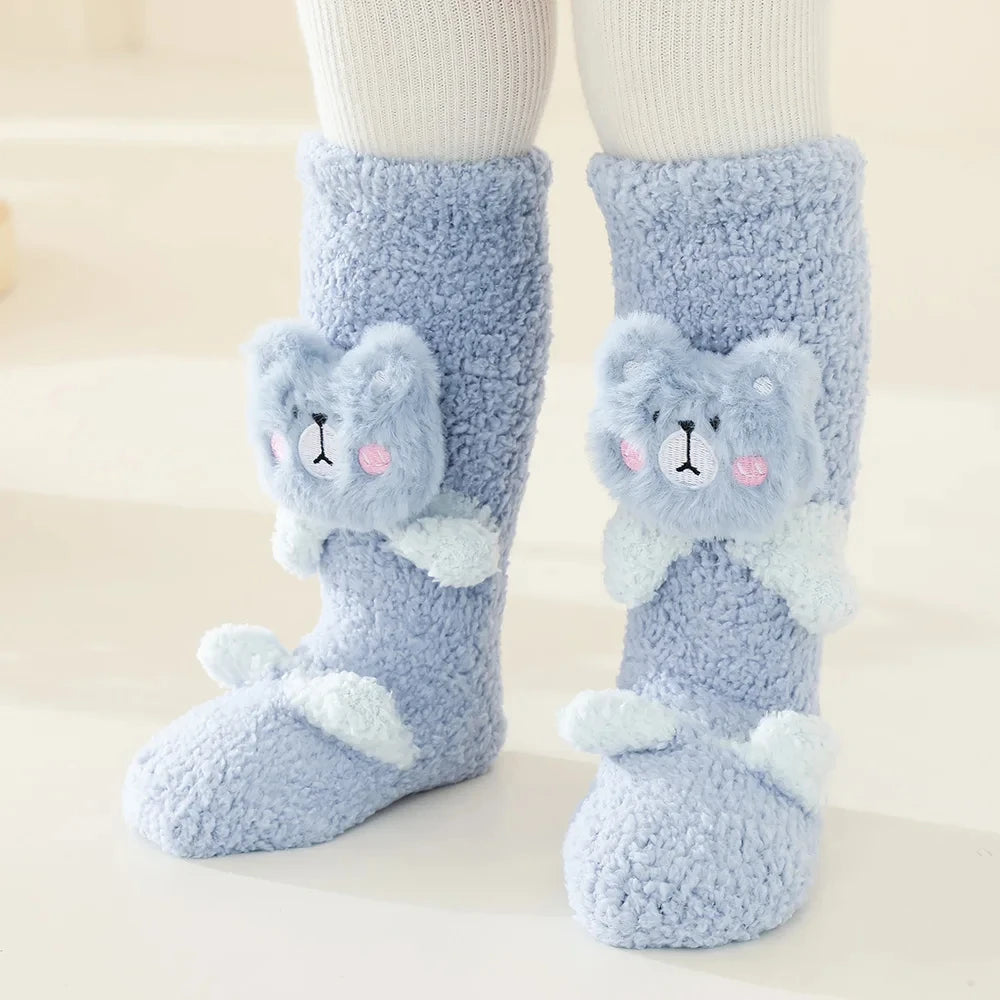 Cute Cartoon Baby Socks Winter Coral Fleece Thickened Baby Long Tube Newborn Boy Girls Non-slip Children's Floor Socks