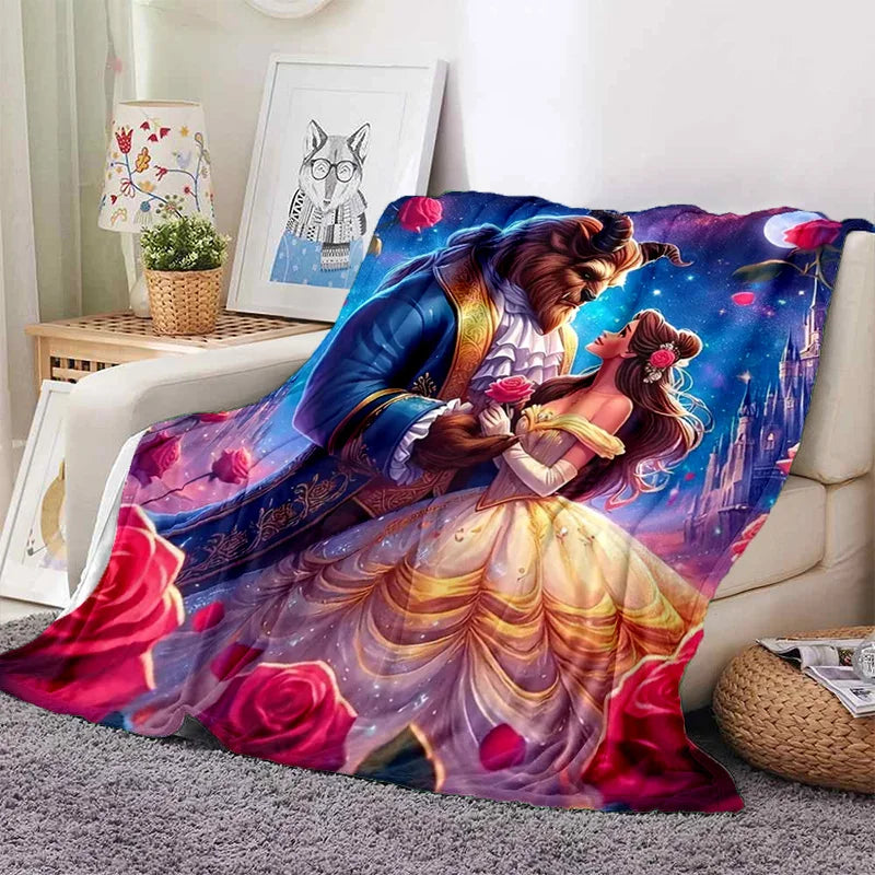 Lovely Beauty and The Beast Cartoon Soft Blankets,Keep Warm Throw Blanket Comfortable Blanket for Picnic Beds Sofa Home Bedroom