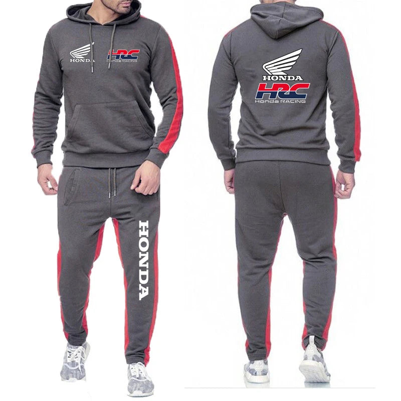 Honda racing Men's Hot Sale Fashion Hoodie Sportswear+Sweatpants Comfortable Casual Jogging Solid- color Two Piece Suit