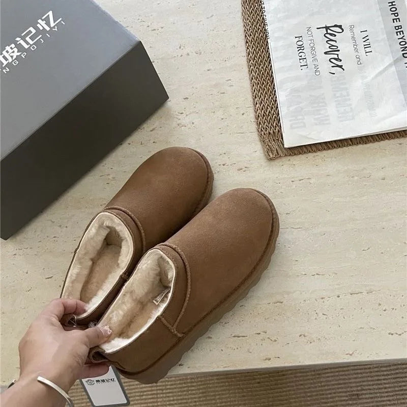 New Women Winter Snow Boots Classic Fur Plush Ankle Snow Boots Outdoor Antiskid Short Boot Warm Fuzzy Home Cotton Shoes