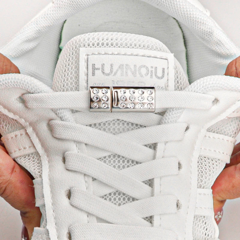 Magnetic Shoe Laces Without Ties Elastic Shoelaces For Sneakers  Diamond Metal Lock Convenient Lazy Shoes Lace Unisex 1Pair