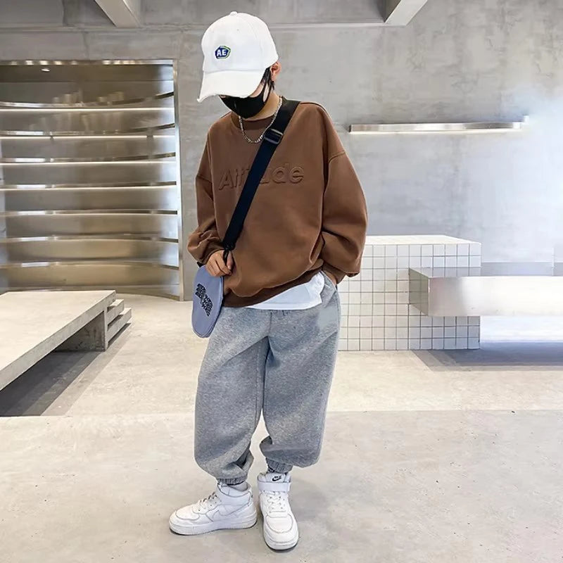 5-14 Years Teenager Boys Clothing Sets Spring Autumn New Fashion Letter Sweatshirt + Pants 2Pcs Tracksuit Suits For Kids Clothes