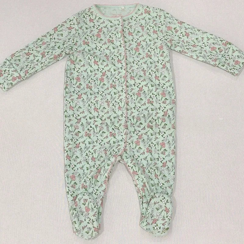 Four Season Baby Boy Footies Long Sleeves Round Collar Floral Snap Button Romper Young Children Jumpsuit Baby Girl Outfits HJ11