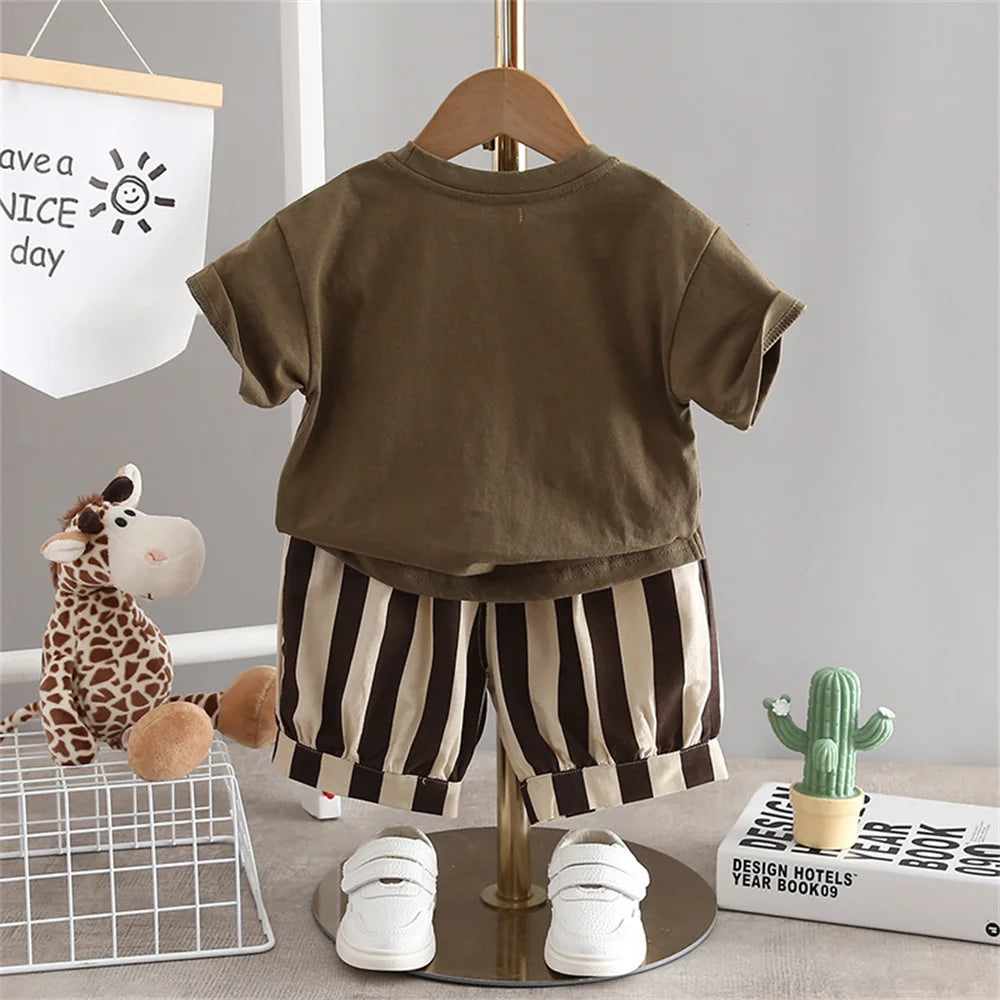 Summer Toddler Newborn Baby Boy Clothes Sets Casual T-shirt+Pants 2Pcs Kids Suits Infant 1st Birthday Sets Children Clothing