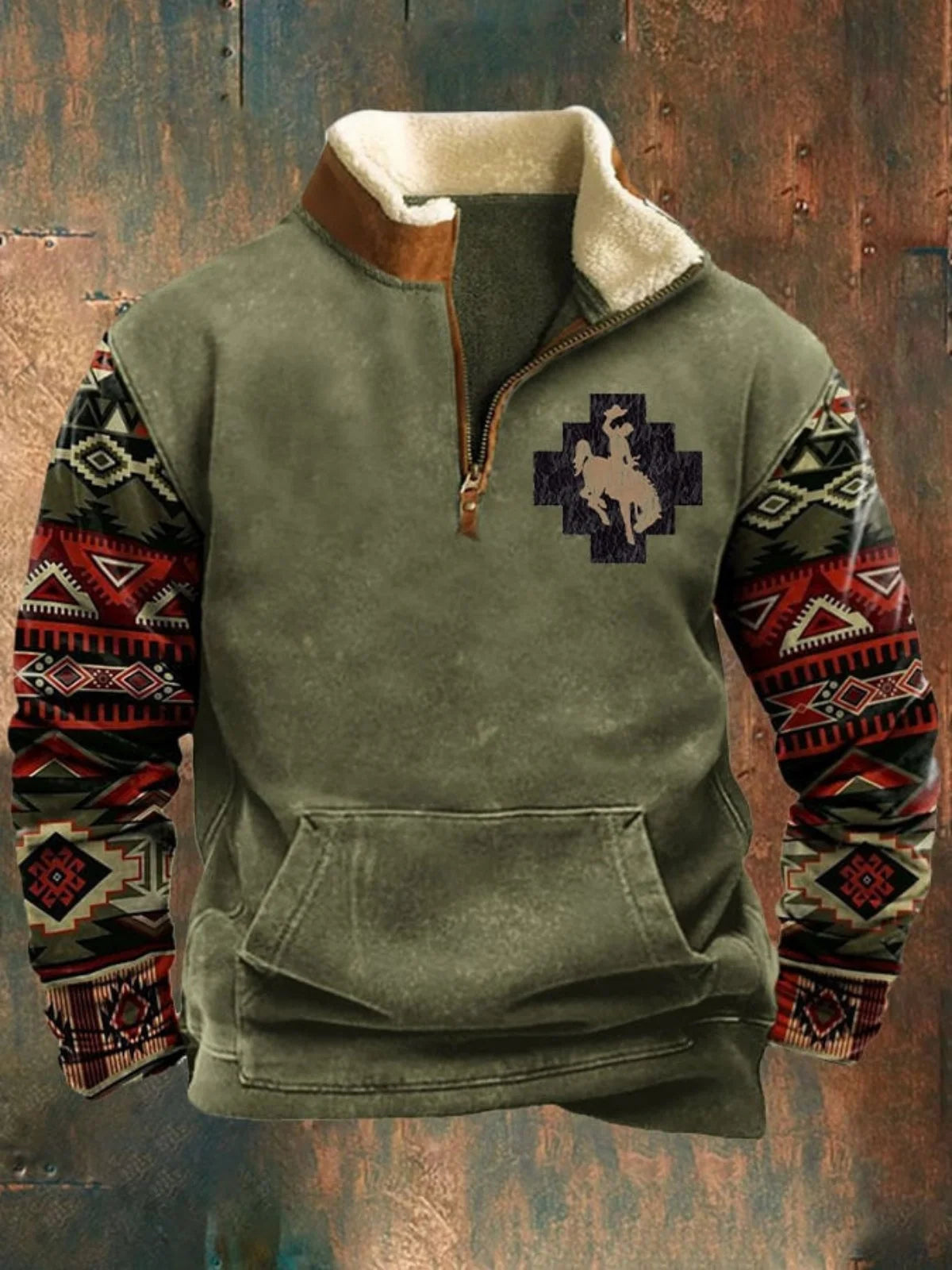 Fall/Winter Men's Printed Jacket: Fashionable Trend with Fur Collar, Long Sleeve, Half-Zip, Casual and Loose-Fitting Hooded Coat