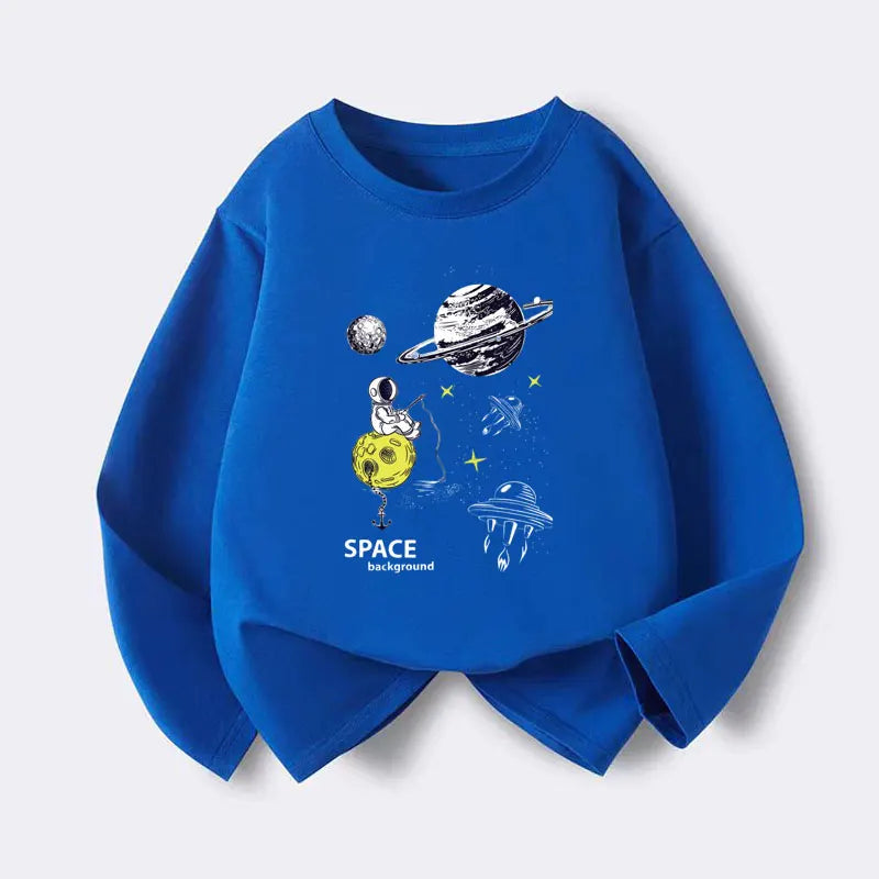 2-12 Year Cotton Boys T-shirts Explore Space Teen Tees Autumn Casual Kids Tshirts Cartoon Print Baby Boys Long Sleeves Tops Tees