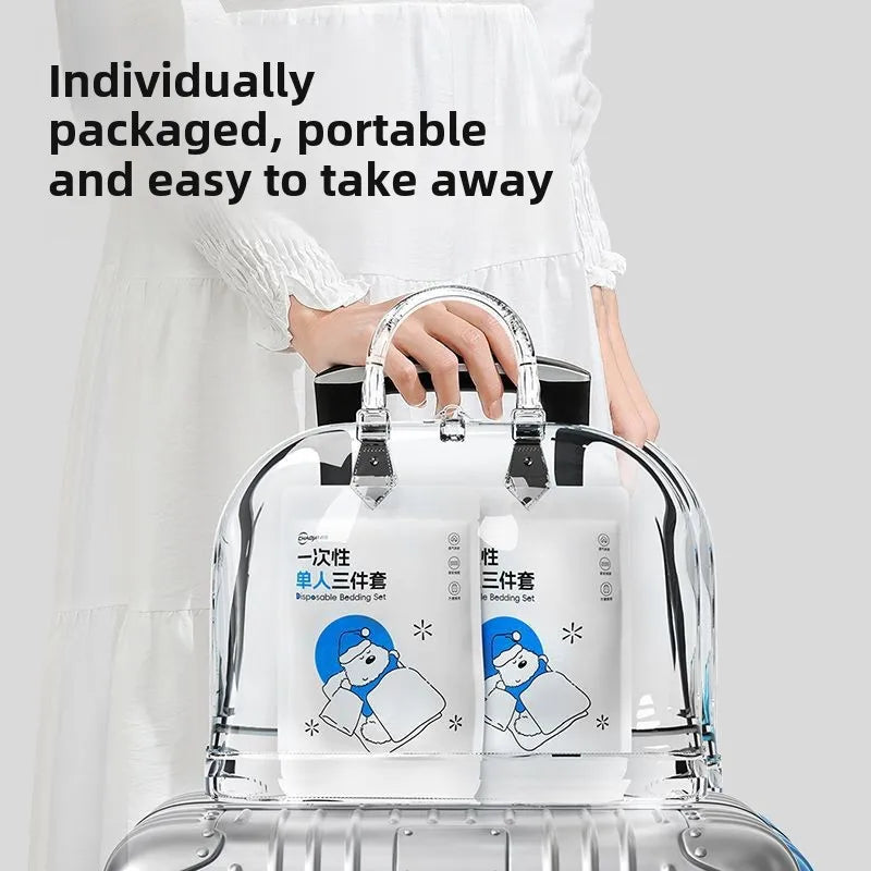 Double Thickened Enlarged Disposable Bed Sheet Set with Pillow Covers 4-Piece Hygienic Bedding for Travel Hospitals and Home Use