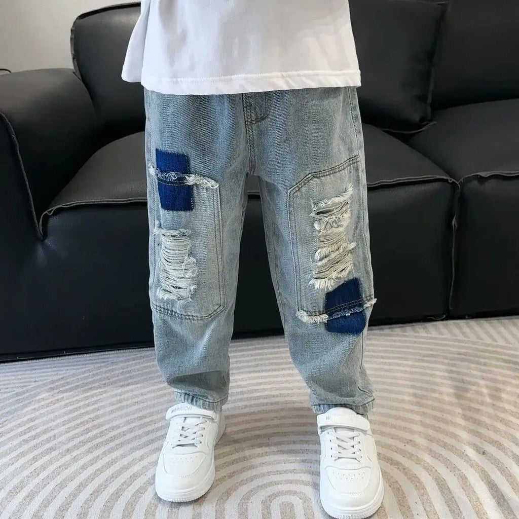 Boys' jeans Spring and Autumn children's casual ripped jeans pants new kids pants