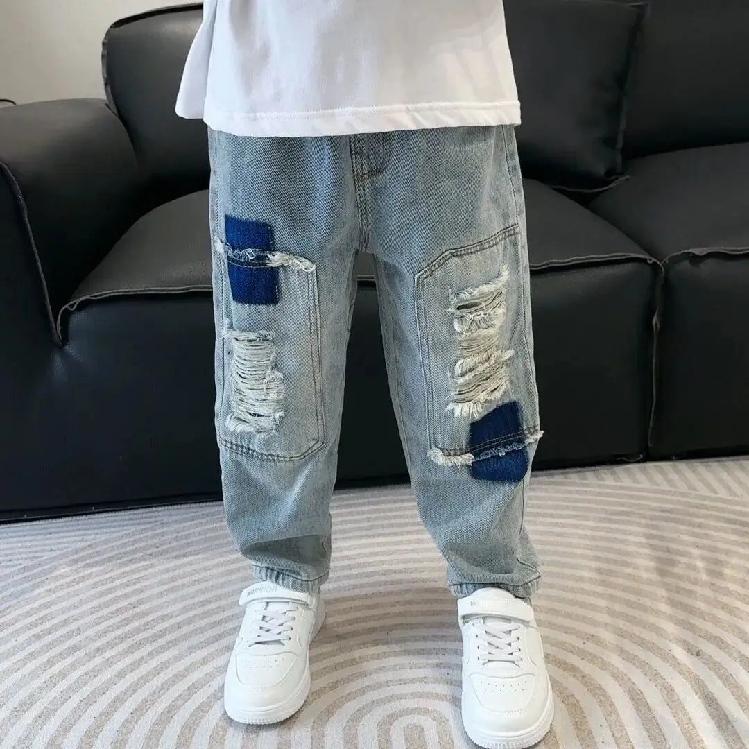 Boys' jeans Spring and Autumn children's casual ripped jeans pants new kids pants