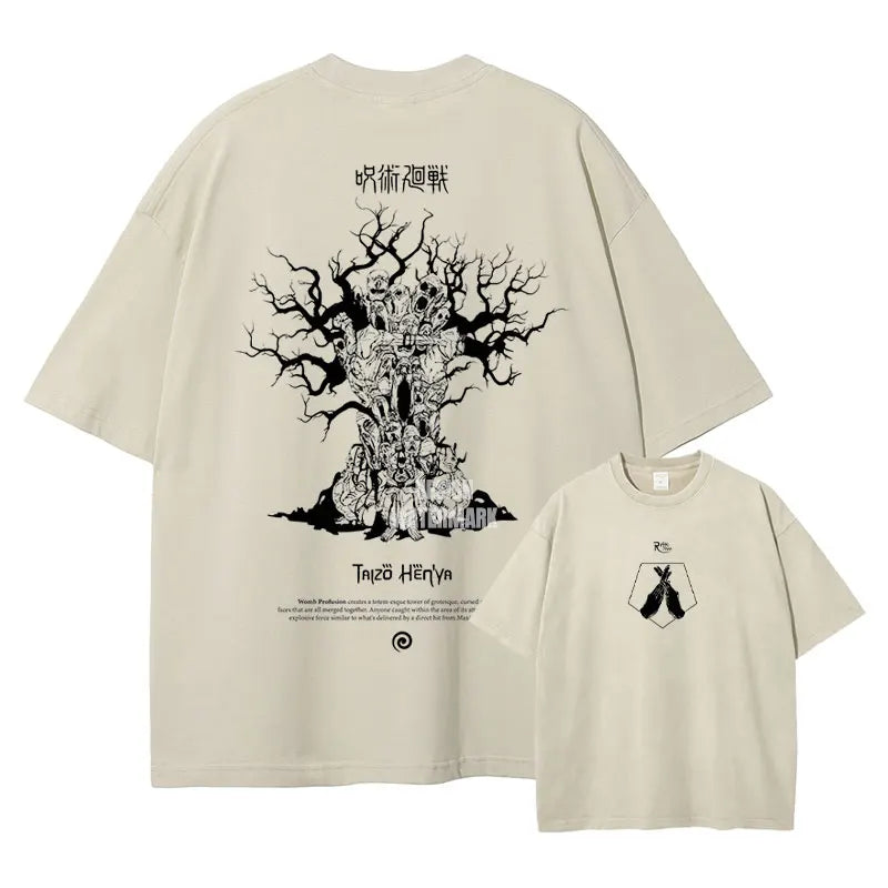 Choso T-shirts Gojo Unlimited Void Oversized Vintage Washed T Shirt Manga Short Sleeve Retro Manga Tops Tees Men 100% Cotton