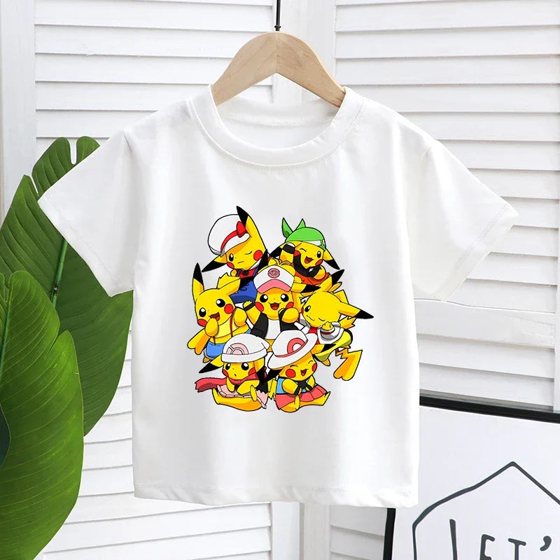 Cartoon Pokemon Children's T-shirt Printed Cute Boys Girls Clothes Anime Outfit Cotton Short Sleeve Shirts Kawaii Birthday Tops