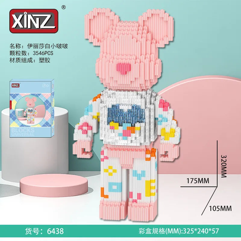 Dunhuang Bear Building Block Machine Love Bear Model Assembled Overalls Flower Bear Magic Bricks Toy For Kids Christmas Gift