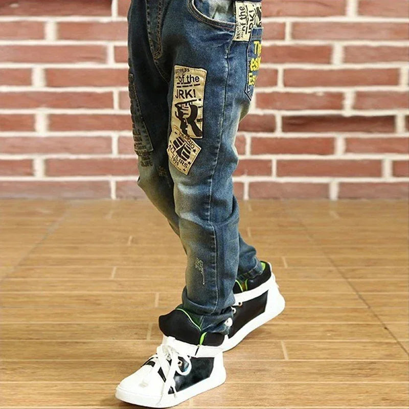 Boy Girls Trousers Skinny Jeans Elastic Waist Pants 4-13 Years Kids Boys Denim Clothing Clothes Sports Bottoms
