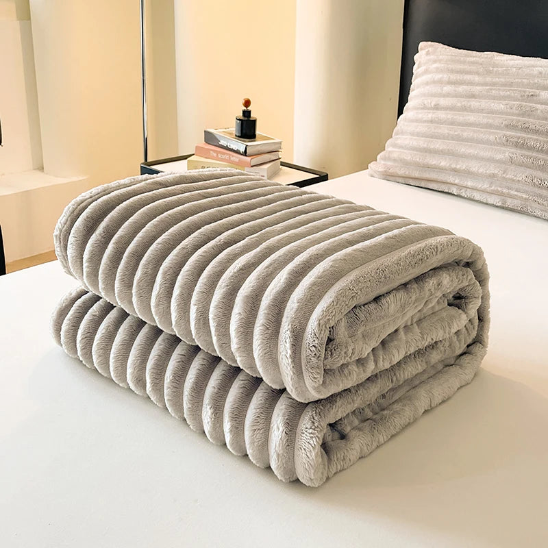 Solid color thickened wide striped multifunctional blanket, can be used as bed sheet cover blanket, nap blanket, pet blanket