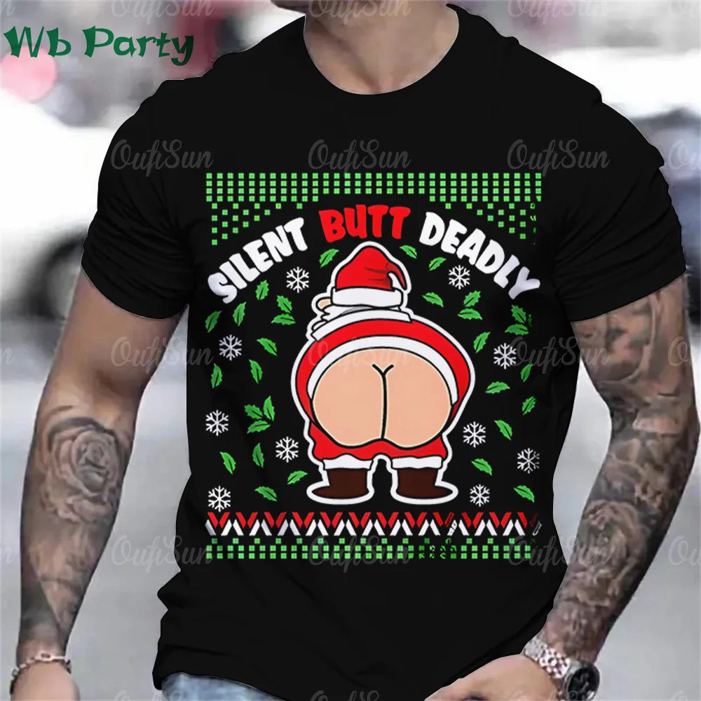 Funny Christmas T shirt Men Santa Claus Men's Clothing O-Neck Short Sleeve Tee Simple Men's T-shirt Fashion T-shirts for Men Top