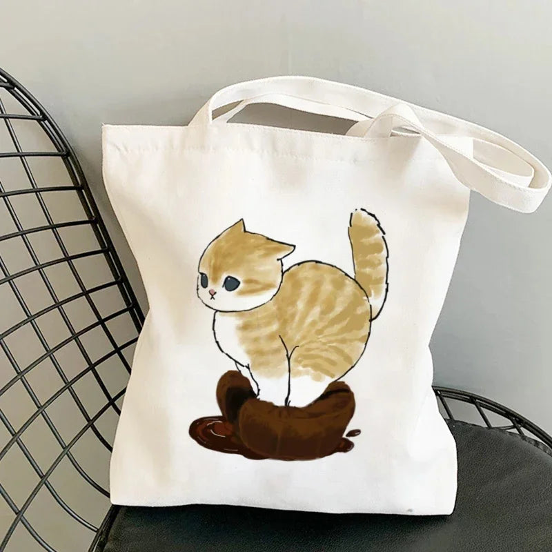 Tote Bag Shoulder Bags for Girls Fashion Canvas Bags Handbags Casual Girl Shopper Bag Kawaii Cats Cute Animal Bags Shopping Bag