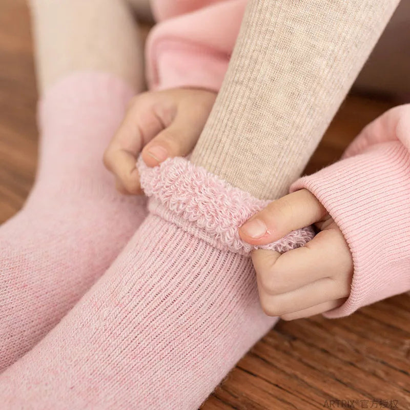 Winter Warm Thicken Wool Cashmere Socks Solid Color White Knee High Long Home Stocking for Baby Boy Girl Kids Children Stuff
