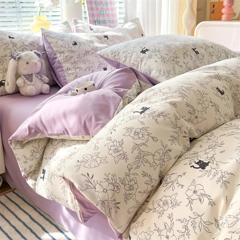 Skin-friendly Bedding Floral Style Duvet Cover Pillowcase with Bedsheet Home Bed Linen Set Soft Bedclothes juegos de sábanas